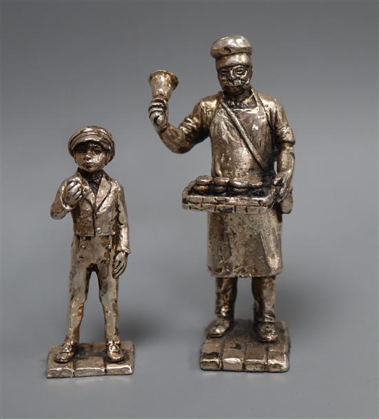 Two silvered figures tallest 10cm